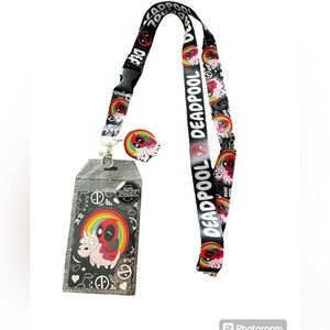 Marvel Deadpool Chibi Lanyard ID Holder With Rubber Charm Pendant And sticker